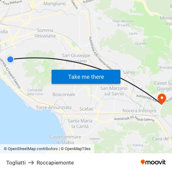 Togliatti to Roccapiemonte map