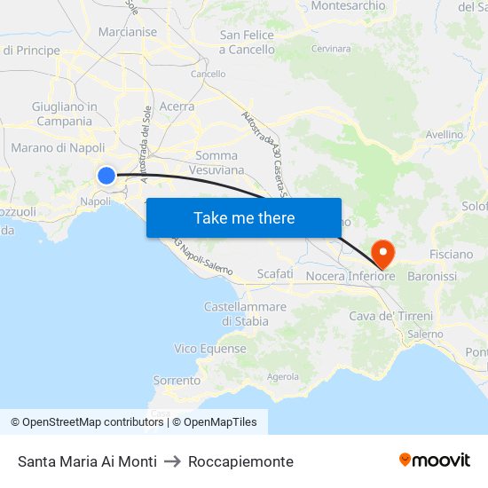 Santa Maria Ai Monti to Roccapiemonte map