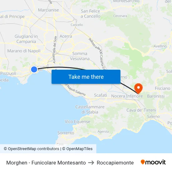 Morghen - Montesanto Funicular to Roccapiemonte map