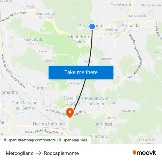 Mercogliano to Roccapiemonte map