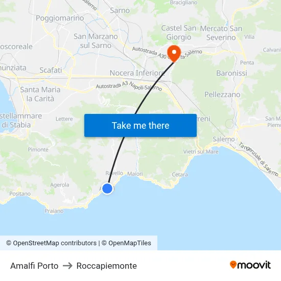 Amalfi Port to Roccapiemonte map