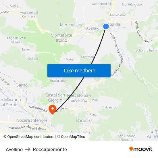 Avellino to Roccapiemonte map