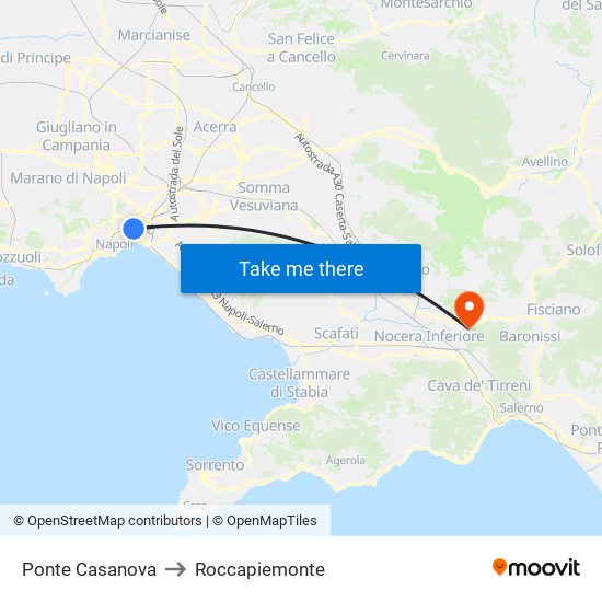Ponte Casanova to Roccapiemonte map
