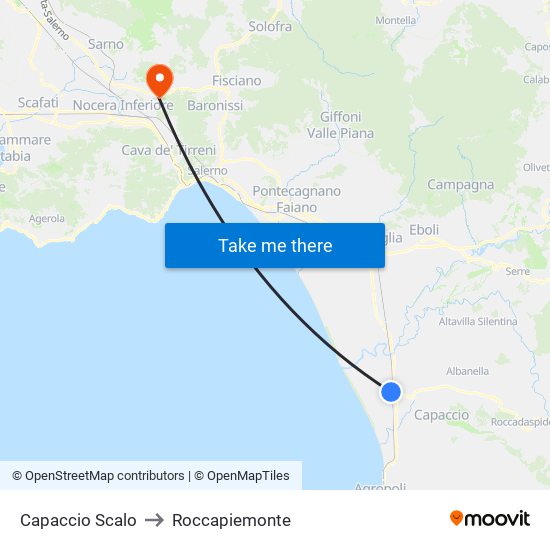 Capaccio Scalo to Roccapiemonte map