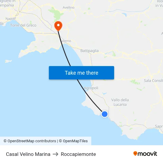 Casal Velino Marina to Roccapiemonte map