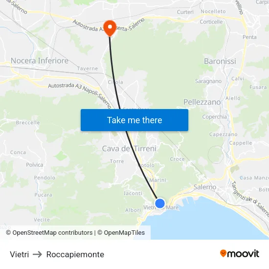 Vietri to Roccapiemonte map