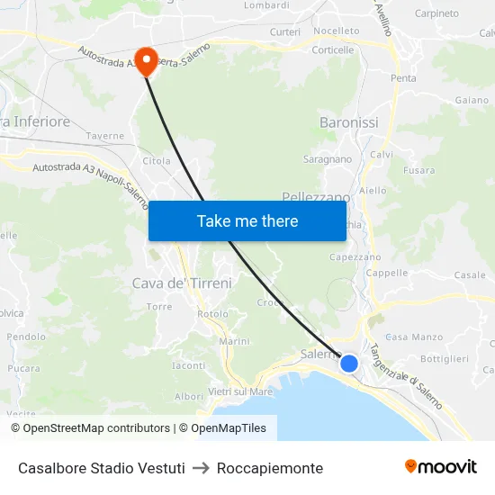 Casalbore Vestuti Stadium to Roccapiemonte map