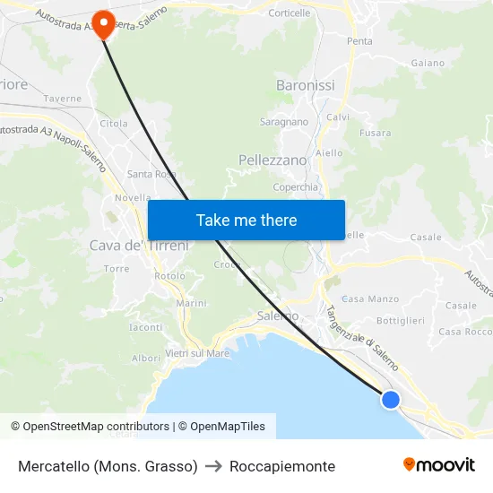 Mercatello (Monsignor Grasso) to Roccapiemonte map