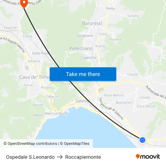 San Leonardo Hospital to Roccapiemonte map