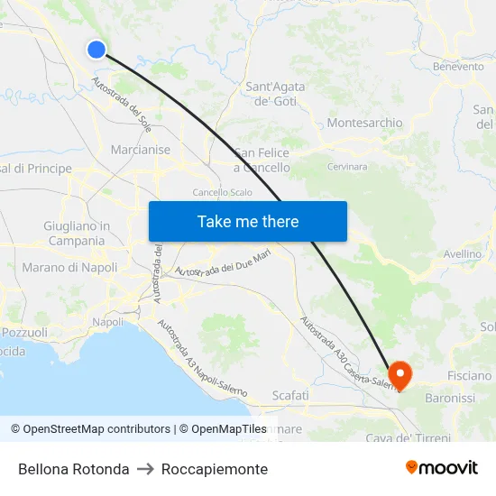 Bellona Roundabout to Roccapiemonte map