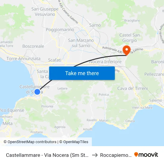 Castellammare - Via Nocera (Sm Stabiae) to Roccapiemonte map