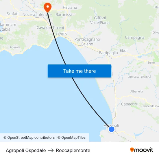 Agropoli Hospital to Roccapiemonte map