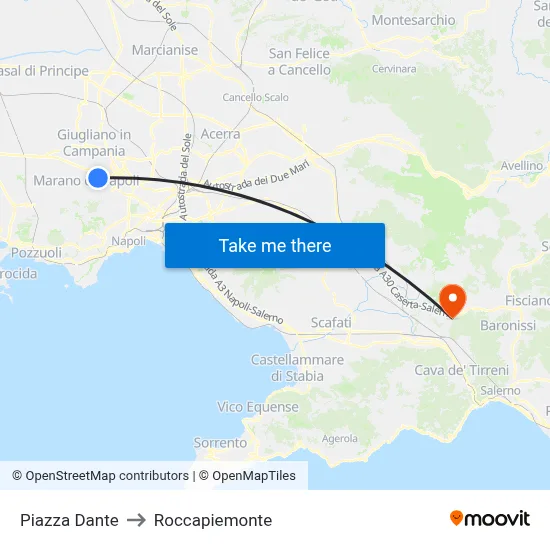 Dante Square to Roccapiemonte map