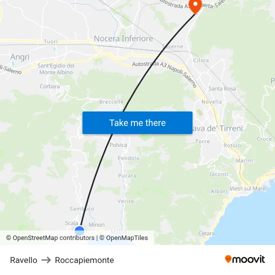 Ravello to Roccapiemonte map