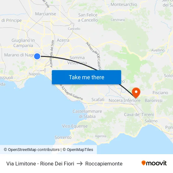 Via Limitone - Rione Dei Fiori to Roccapiemonte map