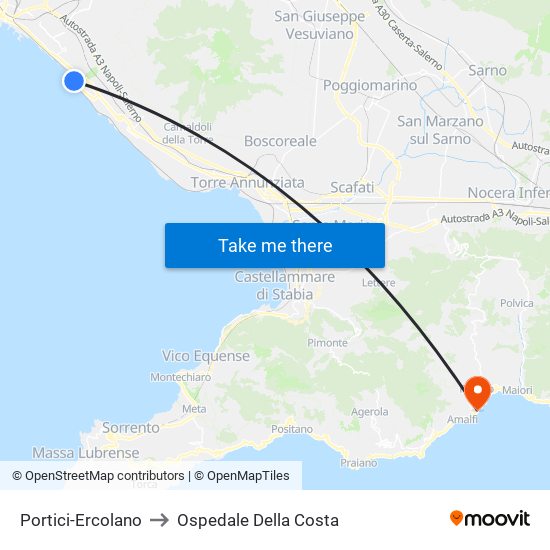 Portici-Ercolano to Ospedale Della Costa map