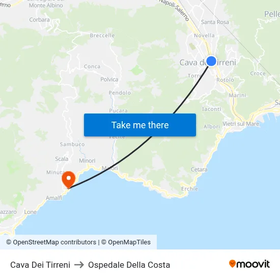 Cava Dei Tirreni to Ospedale Della Costa map