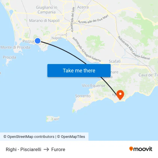Righi - Pisciarelli to Furore map
