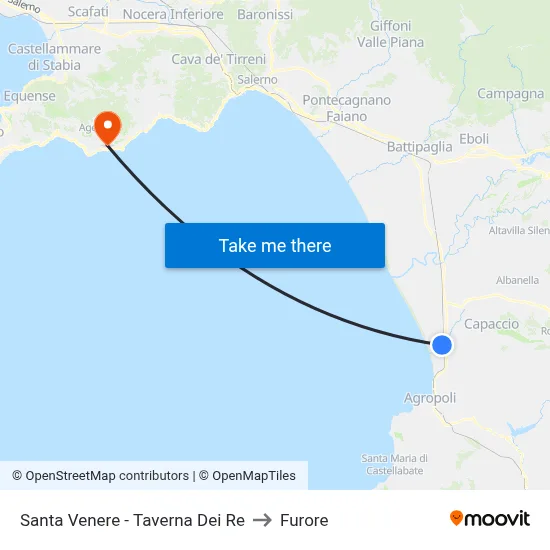 Santa Venere - Kings Tavern to Furore map