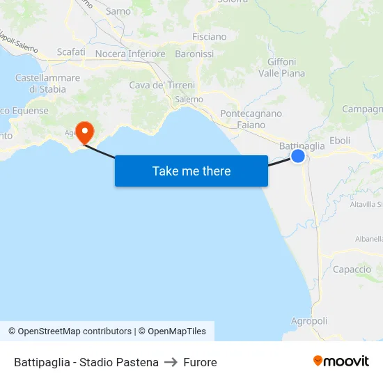 Battipaglia - Pastena Stadium to Furore map