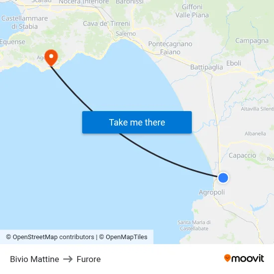 Bivio Mattine to Furore map
