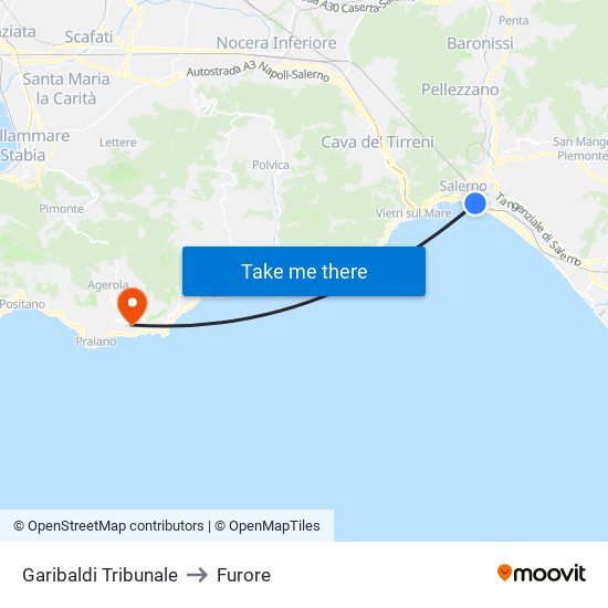 Garibaldi Tribunale to Furore map