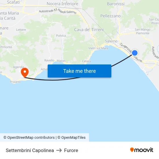 Settembrini Terminal to Furore map