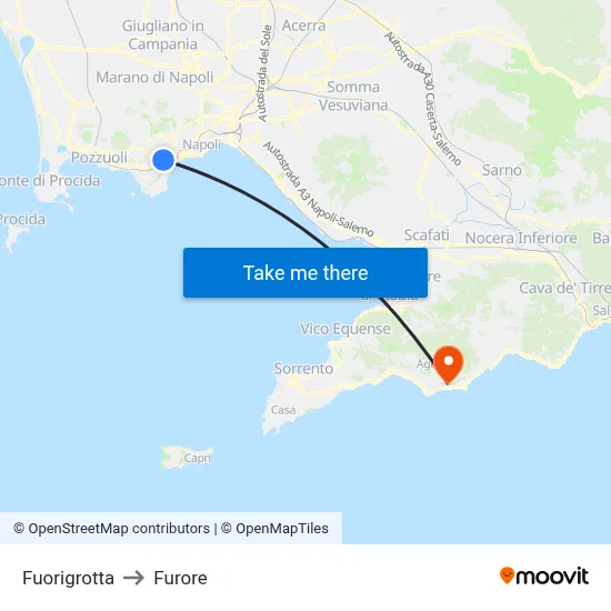 Fuorigrotta to Furore map