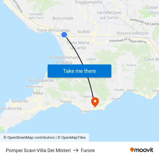 Pompeii Excavations-Villa of Mysteries to Furore map