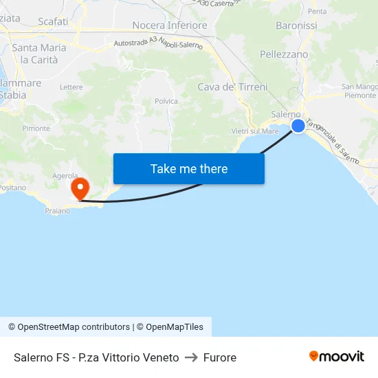 Salerno Station - Vittorio Veneto Square to Furore map