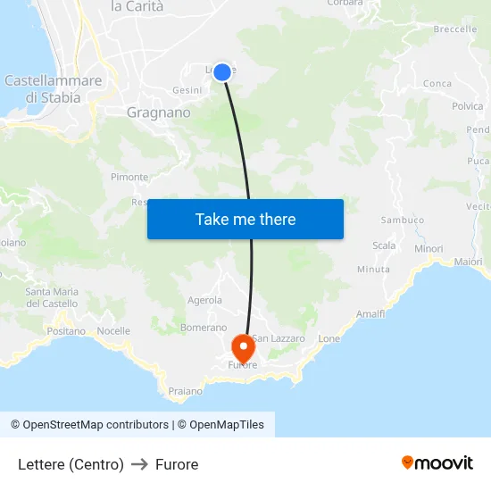 Lettere (Center) to Furore map