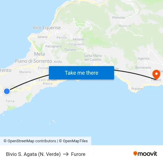 Bivio S. Agata (N. Verde) to Furore map