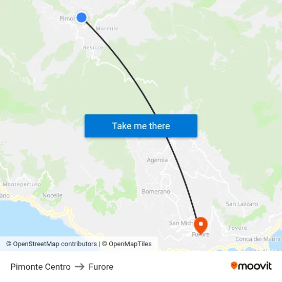 Pimonte Center to Furore map