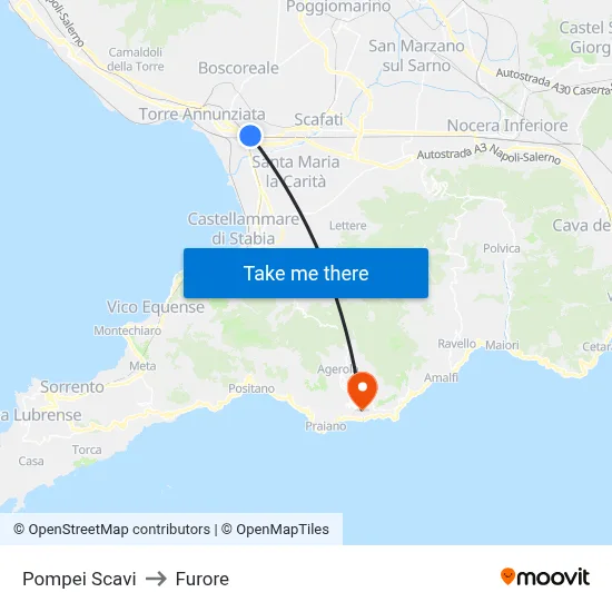 Pompeii Excavations to Furore map