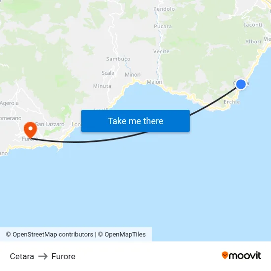 Cetara to Furore map