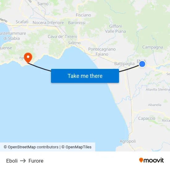Eboli to Furore map