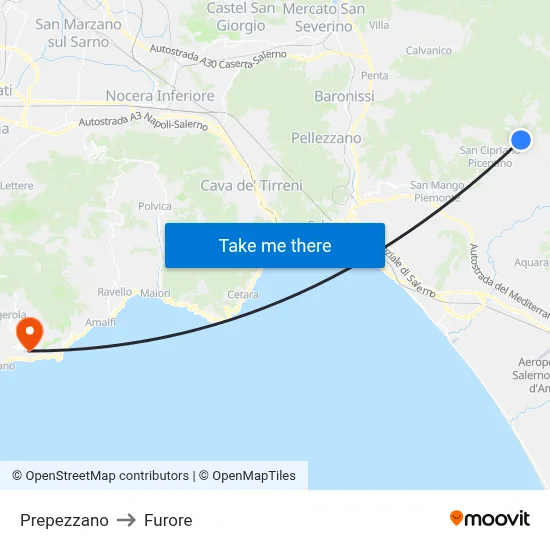 Prepezzano to Furore map
