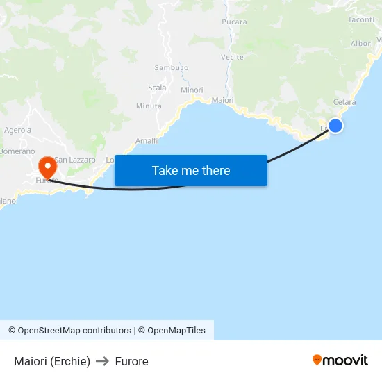 Maiori (Erchie) to Furore map