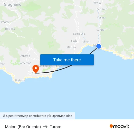 Maiori (Bar Oriente) to Furore map