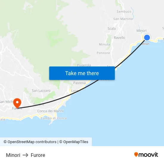 Minori to Furore map