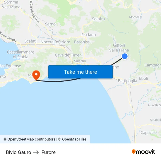 Gauro Junction to Furore map