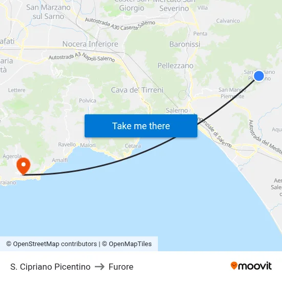 San Cipriano Picentino to Furore map