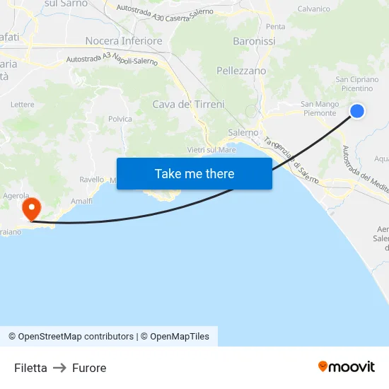 Filetta to Furore map