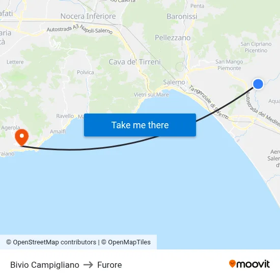 Campigliano Junction to Furore map