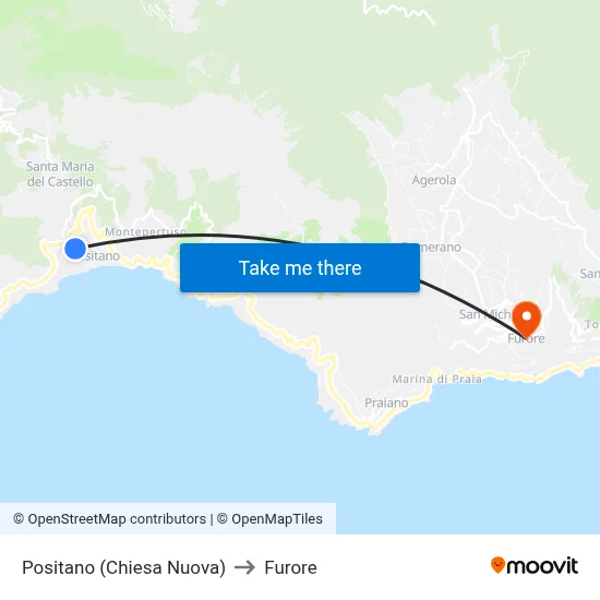 Positano (New Church) to Furore map