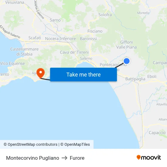 Montecorvino Pugliano to Furore map