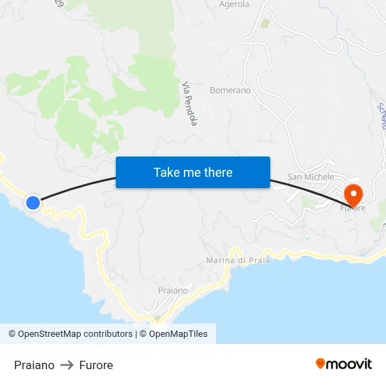 Praiano to Furore map