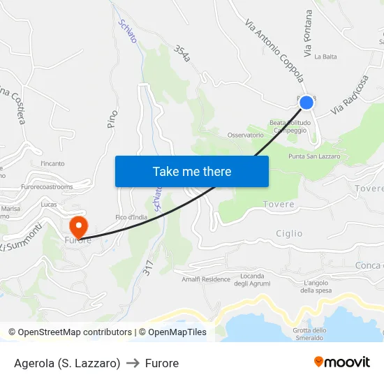 Agerola (St. Lazarus) to Furore map