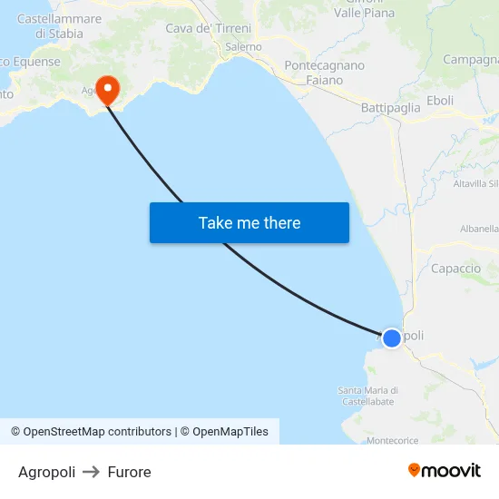 Agropoli to Furore map