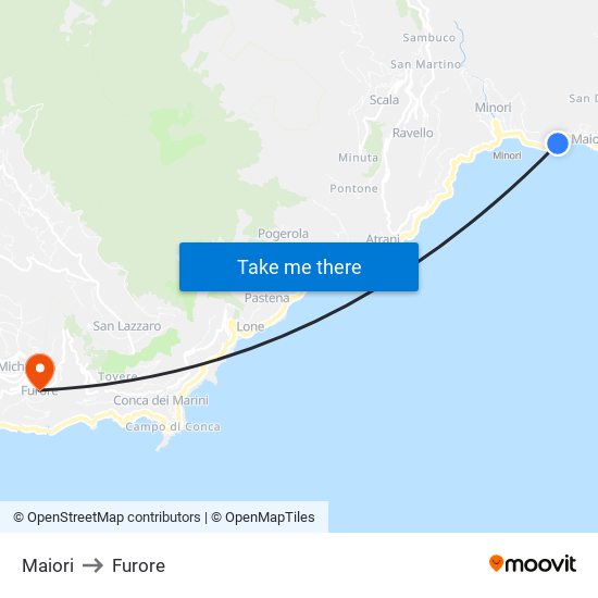 Maiori to Furore map